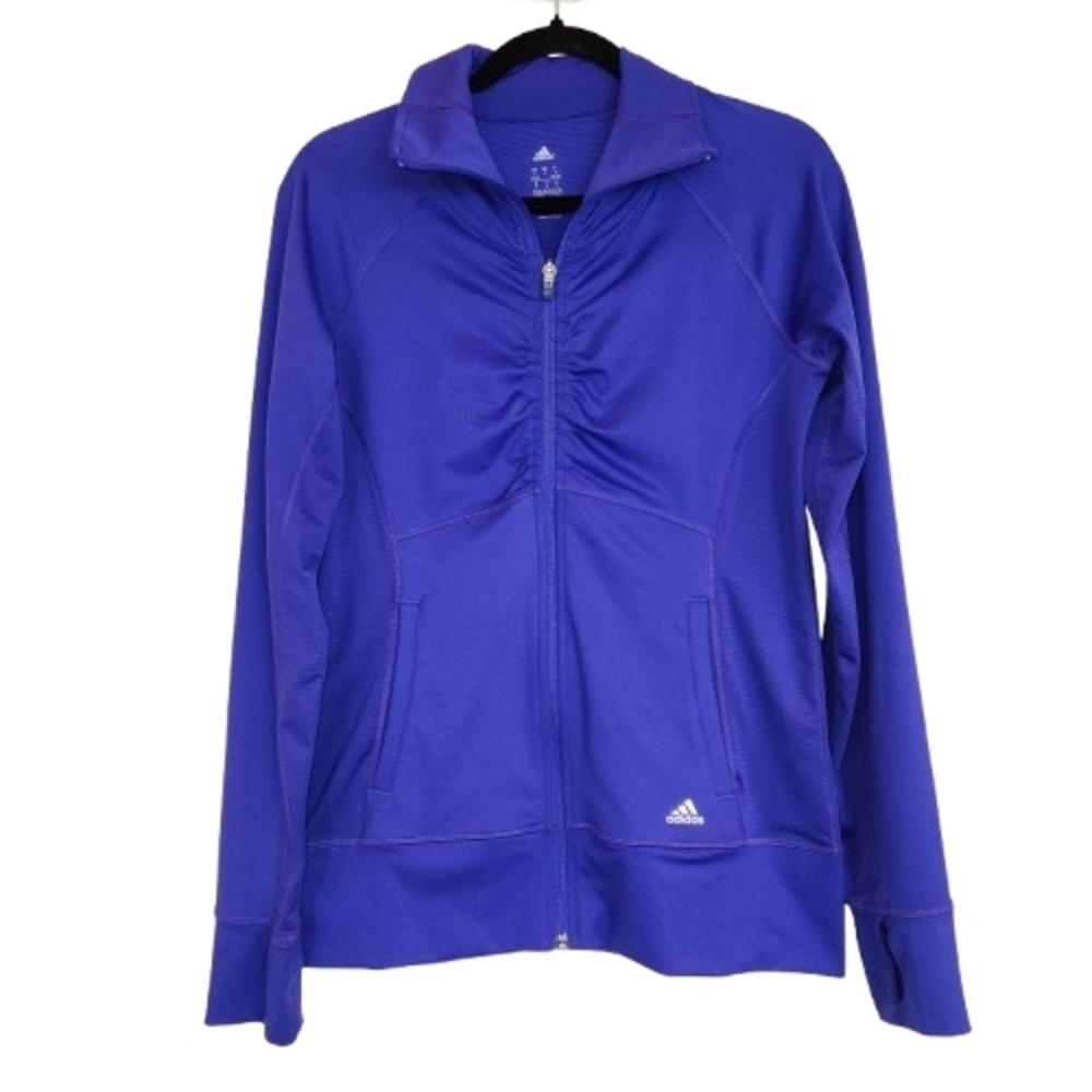 Adidas Vibrant Blue Full Zip Climalite Jacket Size S Front & Back Ruching Soft
